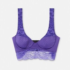 NWT $550 Versace Runway Bralette Bustier Satin Lace Purple Size 1B/ 32B/ XS